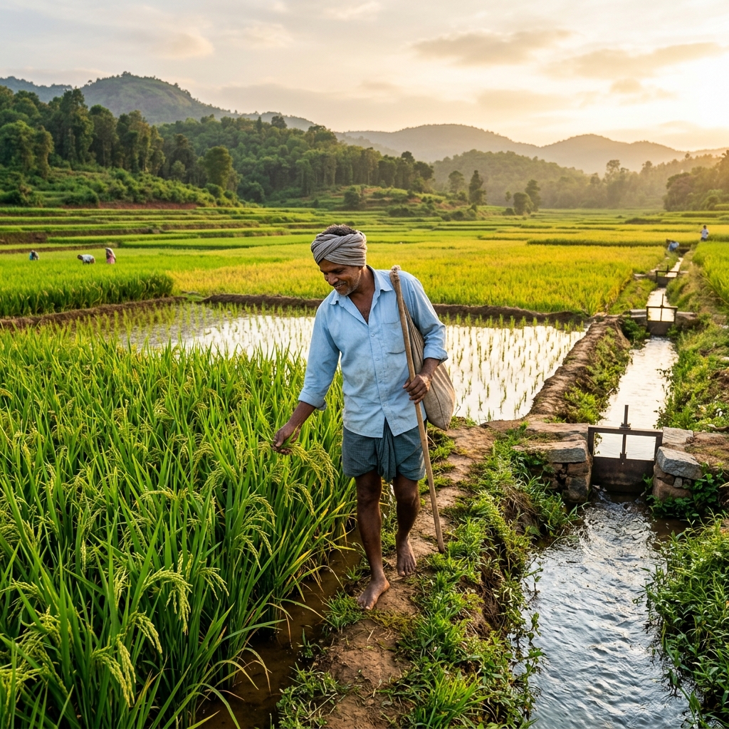 Sustainable organic farming in lush green Indian fields